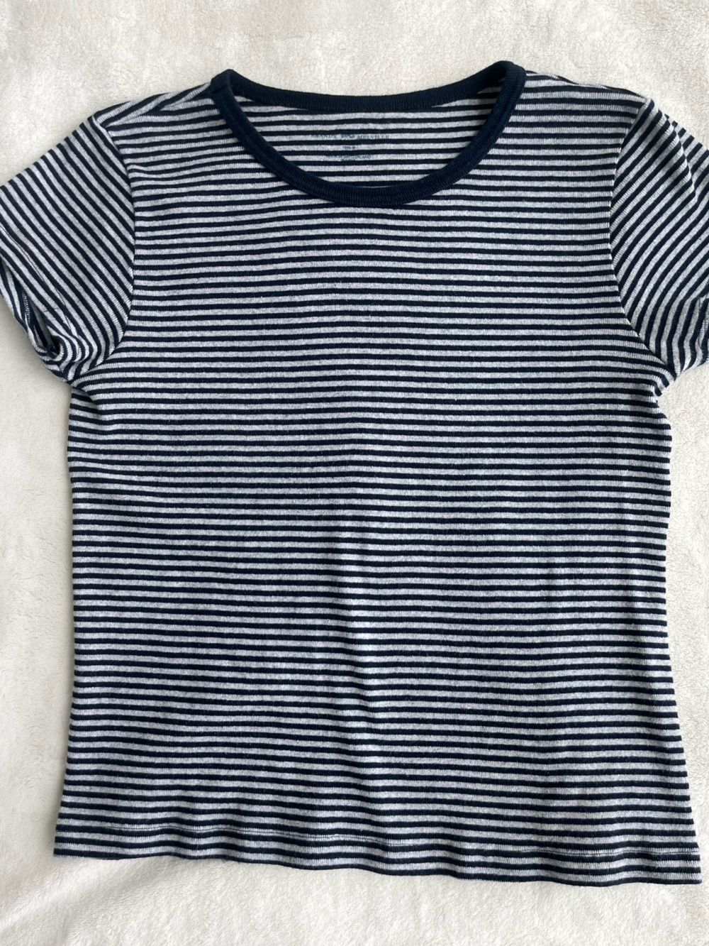 Brandy Melville Navy and White Striped Crewneck Tee